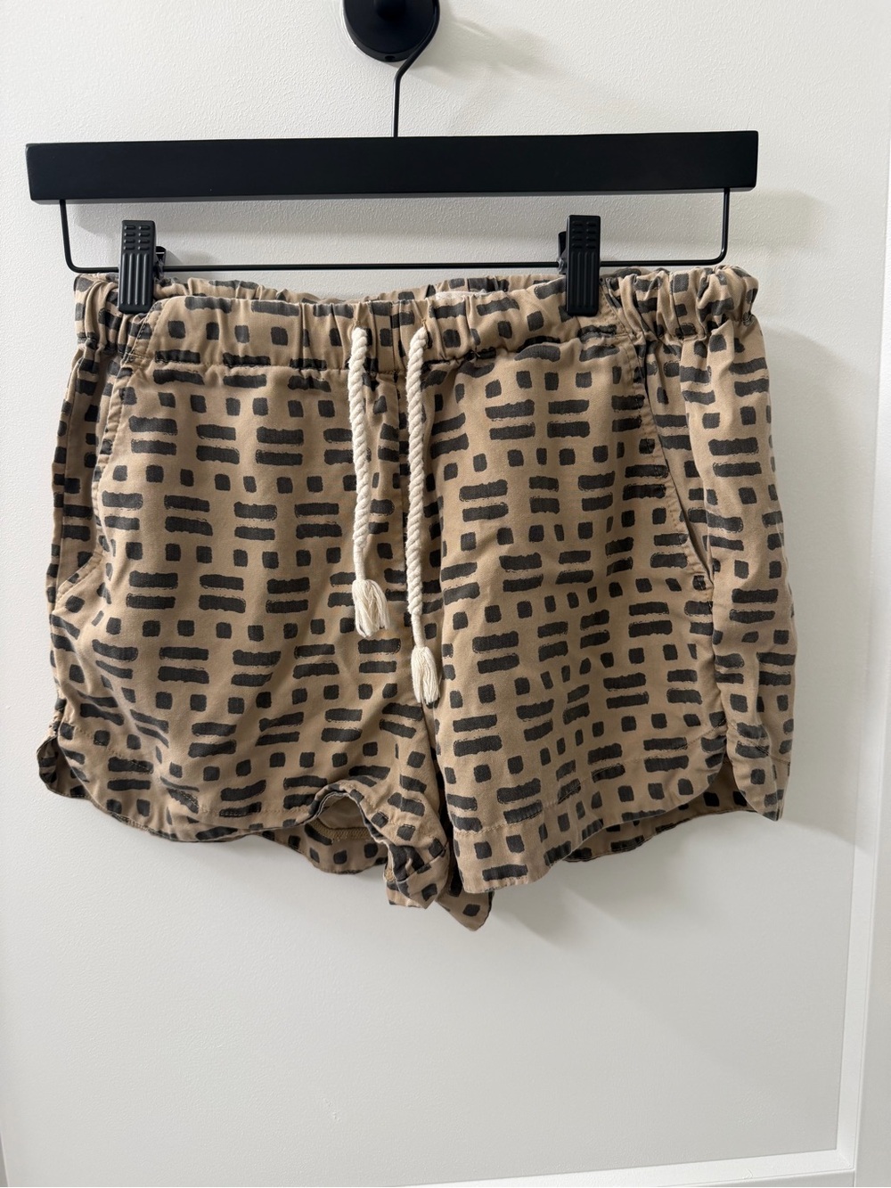 UpWest Tan Shorts with Black Geometric Pattern